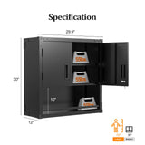 VINGLI Garage Wall Cabinet with Locking Doors and Adjustable Shelf, Metal Wall Cabinet, Floating Upper Storage Cabinet (Black, 30''W x 12''D x 30''H) VINGLI