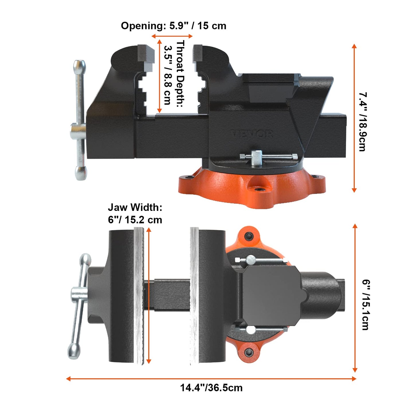 VEVOR Bench Vise, 6-inch Jaw Width 5.9-inch Jaw Opening, 360-Degree Swivel Locking Base Multipurpose Vise w/Anvil, Heavy Duty Ductile Iron Workbench - WoodArtSupply