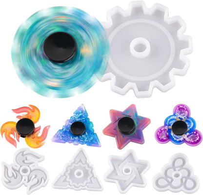 Fidget Finger Spinner DIY Epoxy Resin Casting Silicone Mold Kit 5 Molds with 10 Bearings Set, Stress Reliever Hand Fidget Toy Gift for Kids and Adults Art Crafts Home Decorations Jewelry (Set A) - WoodArtSupply