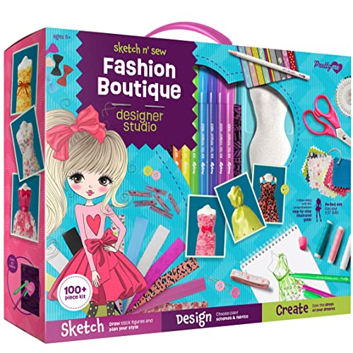 Fashion Design Studio - Sewing Kit for Kids - Designer Dress Girls Arts Crafts Kits Ages 6, 7, 8, 9, 10, 11, 12 Age - Learn to Sketch, Sew, Style - - WoodArtSupply