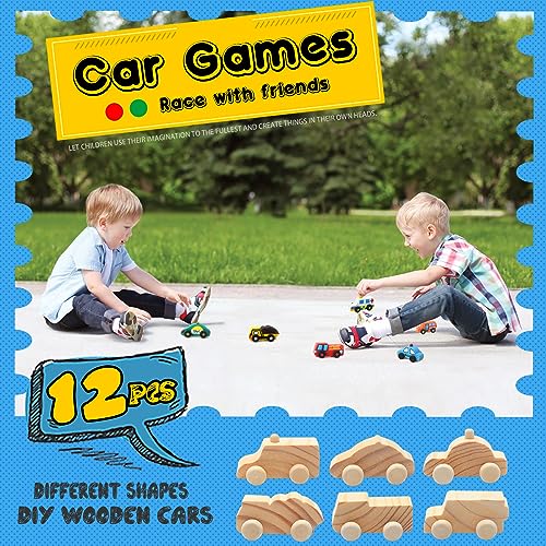 ColCospie Wooden Cars to Paint for Kids,Come with 12pcs DIY Wooden Cars for 12pcs of Color Pigments and 1pcs Car Styling Sticker ColCospie