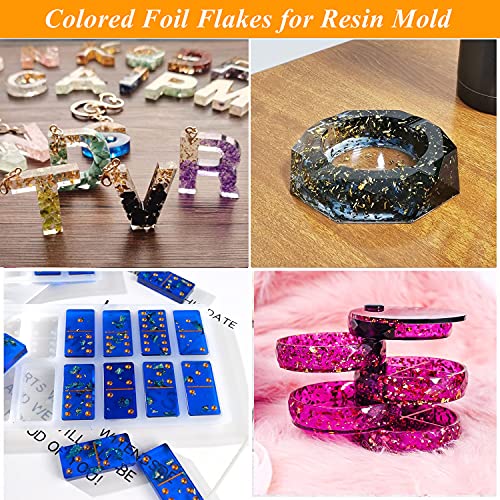 Gold Foil Flakes for Resin, Yibeishu10 Colors Metallic Foil Flakes,Gilding Flakes for Nails, Crafts (Gold, Silver, Copper, Black, Green, Blue, Blue Yibeishu