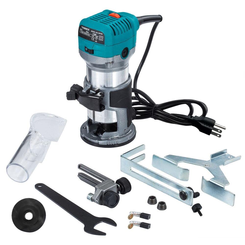 Anesty Compact Router with Trimmer/Fixed Base, Variable Speed Trim Router Palm Router Laminate Trimmer, 1/4" 710W Electric Wood Router Tool Kit with Anesty