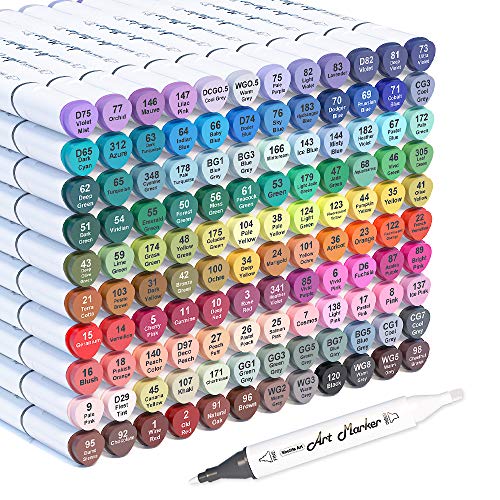 121 Colors Dual Tip Alcohol Based Art Markers,120 Colors plus 1 Blender Permanent Marker 1 Marker Pad with Case Perfect for Kids Adult Coloring Books