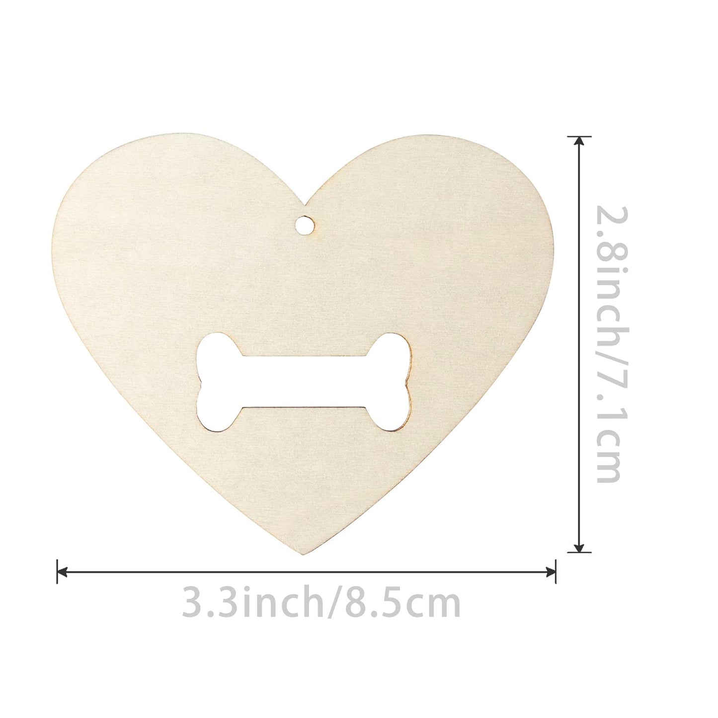 Heart Shape Wooden Dog Bone Wooden Blank Wood with Twines Art Unfinished Ornaments for Christmas Wedding Birthday Party Valentine's Day Decoration - WoodArtSupply