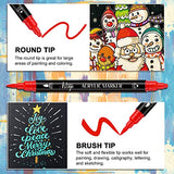 24 Colors Acrylic Paint Pens, Dual Tip Pens With Medium Tip and Brush Tip for Rock Painting, Ceramic, Wood, Plastic, Calligraphy, Scrapbooking, Brush Artugn