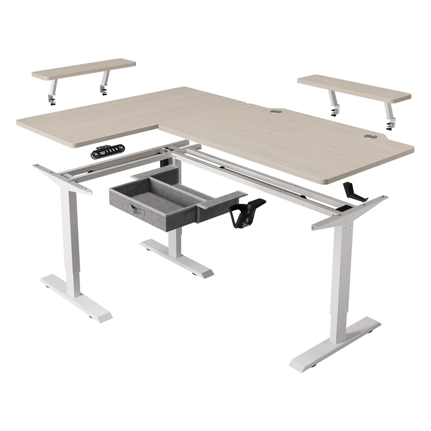 BUNOEM Extra Large 63x28 in Electric L-Shaped Standing Desk with One Drawer, Sit & Stand Home Office Desk with Storage Space, Splice Board with White - WoodArtSupply