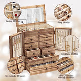 Jewelry Box for Women Wooden Jewelry Boxes & Organizers 5-Layer Rustic Latest Large Jewelry Organizer Box 2023 with Mirror & 8 Drawers for Rings Emfogo
