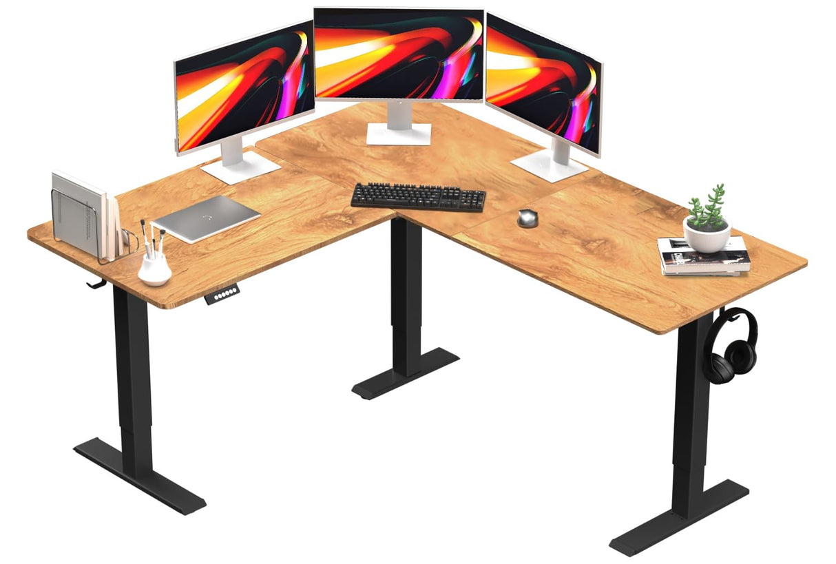ExaDesk Upgrade Version 63 * 55 inch L Shaped Electric Adjustable Height Standing Desk, Corner Stand Up Desk, Sit Stand Computer L Desk for Gaming ExaDesk