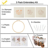 Uphome 3 Pack Embroidery Starter Kit for Beginners Stamped Cross Stitch Kits with Cute Flowers and Plants Patterns with 1 Embroidery Hoop and Color Uphome