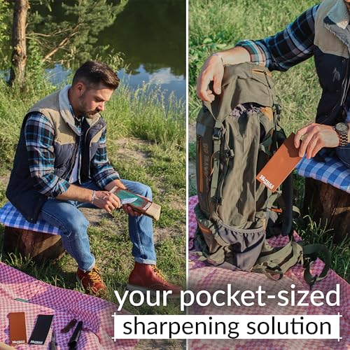 Hutsuls Brown Leather Strop with Compound - Get Razor-Sharp Edges with Stropping Kit, Green Honing Compound & Vegetable Tanned Two Sided Knife Hutsuls