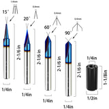 Helovmine Engraving Bits 15, 20, 60, 90 Degree CNC Wood Carving Router Bit Set with Nano Blue Coated, Marking Conical Engraving Router Tool , 2 Helovmine