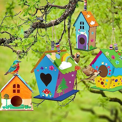 4 Pack Bird House Crafts for Kids Ages 5-8 8-12, DIY Birdhouse Kit for Children to Build, Art Craft Wooden Toys, Craft Projects with