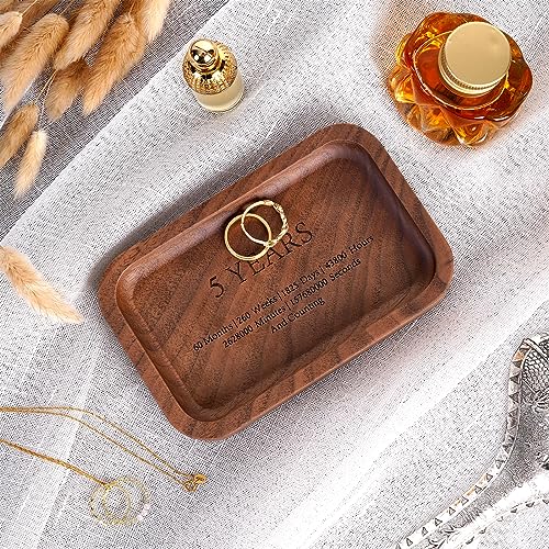 5 Years Anniversary Wood Tray Gifts for Him/Her, Wooden Engraved Ring Dish, Wood Trinket Dish Gift for Wedding Anniversary Birthday Valentines Day - WoodArtSupply