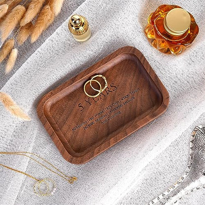 5 Years Anniversary Wood Tray Gifts for Him/Her, Wooden Engraved Ring Dish, Wood Trinket Dish Gift for Wedding Anniversary Birthday Valentines Day - WoodArtSupply