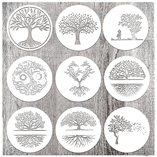Stencils for Painting on Wood 12" Welcome Stencils for Crafts Drawing Tree of Life Reusable Plastic Art Templates for Adults Wood Burning Paint Home Pkqon