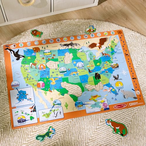 Melissa & Doug National Parks U.S.A. Map Floor Puzzle – 45 Jumbo and Animal Shaped Pieces, Search-and-Find Activities - Kids Preschool Educational - WoodArtSupply