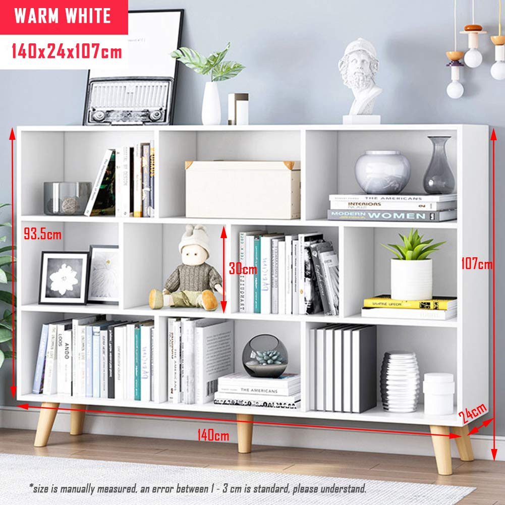 IOTXY Nordic Minimalist 3-Tier Wooden Open Shelf Bookcase in Warm White IOTXY