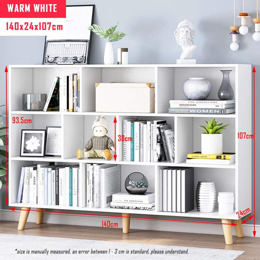 IOTXY Nordic Minimalist 3-Tier Wooden Open Shelf Bookcase in Warm White - WoodArtSupply