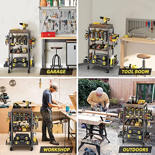 Power Tool Organizer Garage Storage Organization Shelving Tool Holder Drill Rack Shelf Rolling Cart Open Tool Chest Cabinet Box Organizer with Wheels Olakee