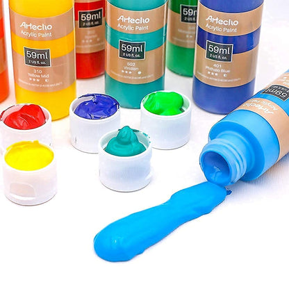 Artecho Premium Acrylic Flow Medium 32oz & Acrylic Paint Set 24 Colors 2 Ounce/59ml Bundle - WoodArtSupply