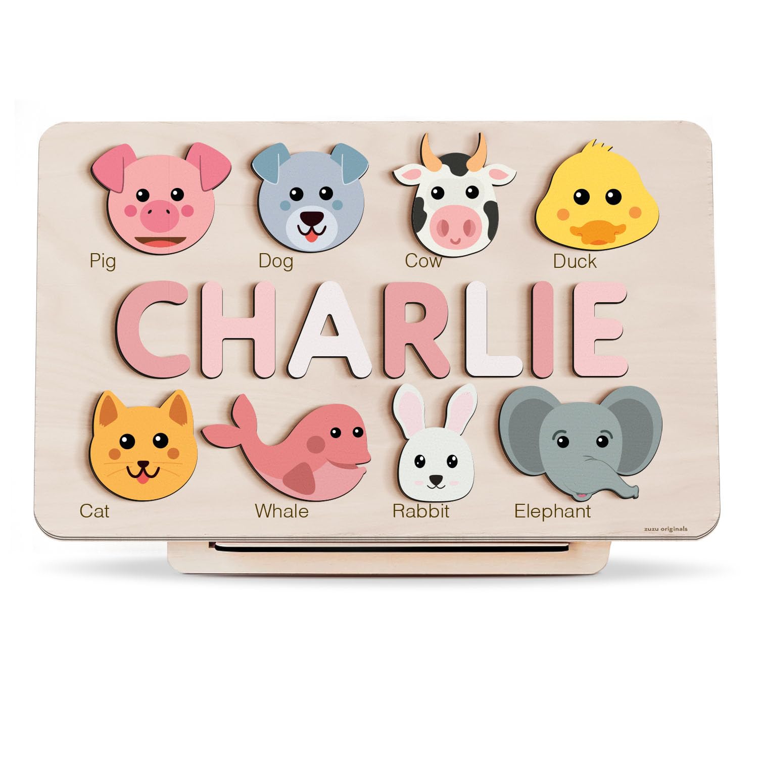 Animals Wooden Name Puzzle | Busy Board Puzzle | Toddler Toys | Baby Girl Gifts | Gift for Kids | Baby First Easter Present | Birthday Gift Zuzu Puzzle