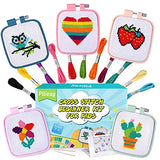 Pllieay 5PCS Cross Stitch Kits for Beginners for Kids 7-13, Includes 5 Project Patterned and 5pcs Square Embroidery Hoops, 11 Skeins, Needle Point Pllieay