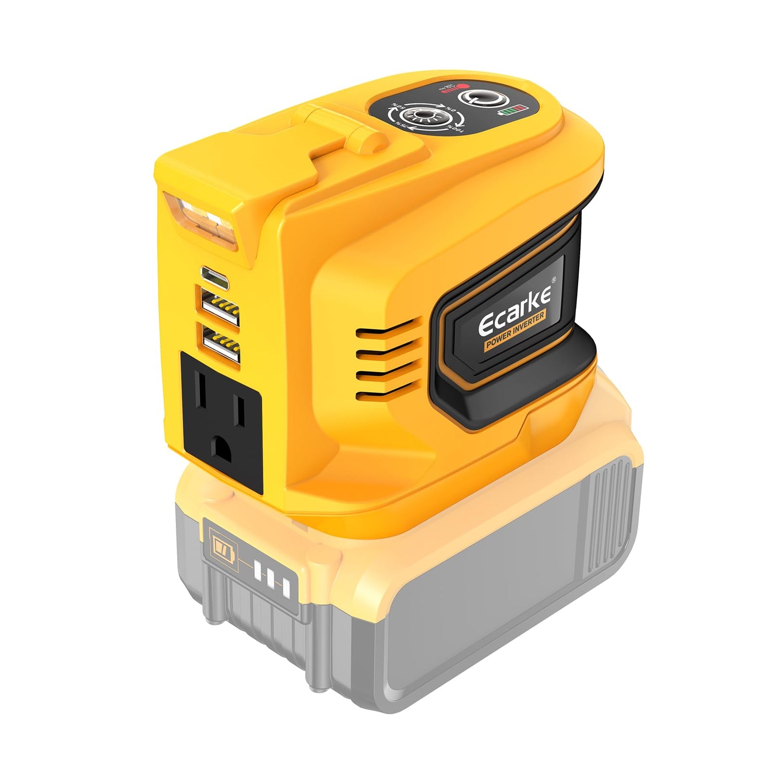 200W Portable Power Inverter for DeWALT 20V,Ecarke Outdoor Generato Battery Converter with 2 USB&LED&AC Battery Powered Outlet,Convert DC 18V/20V to Ecarke