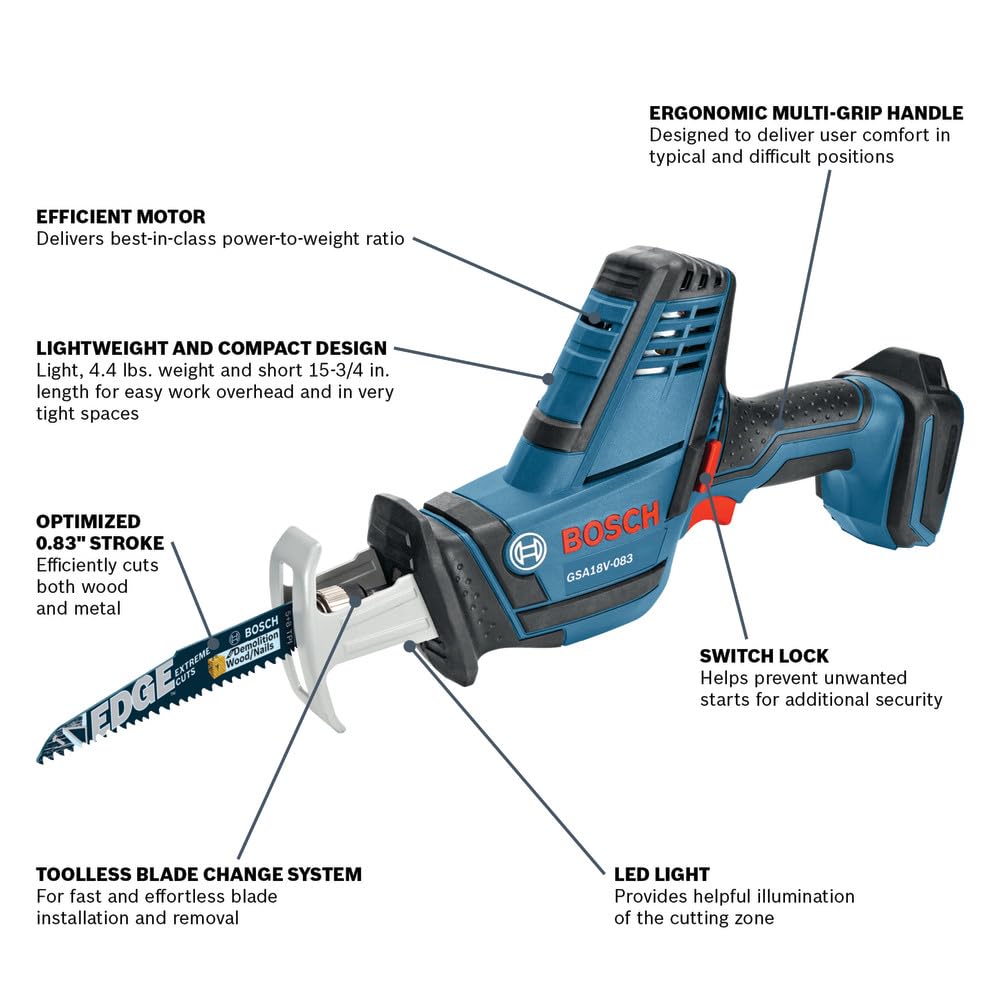 BOSCH GSA18V-083B 18V Compact Reciprocating Saw (Bare Tool) - WoodArtSupply