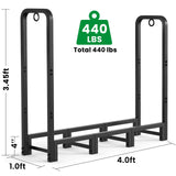 AMAGABELI GARDEN & HOME 4ft Firewood Log Rack Outdoor Indoor Heavy Duty Wrought Iron Fire Wood Holder Outdoors Stand Tubular Wood Pile Lumber Storage AMAGABELI GARDEN & HOME