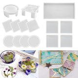 RESINWORLD Resin Tray Mold, 1Pc Thick Rectangle Tray Mold with 4 Pack Square Coaster Molds + Upgrade 10 pcs Silicone Coaster Molds Kit Storage Box ResinWorld