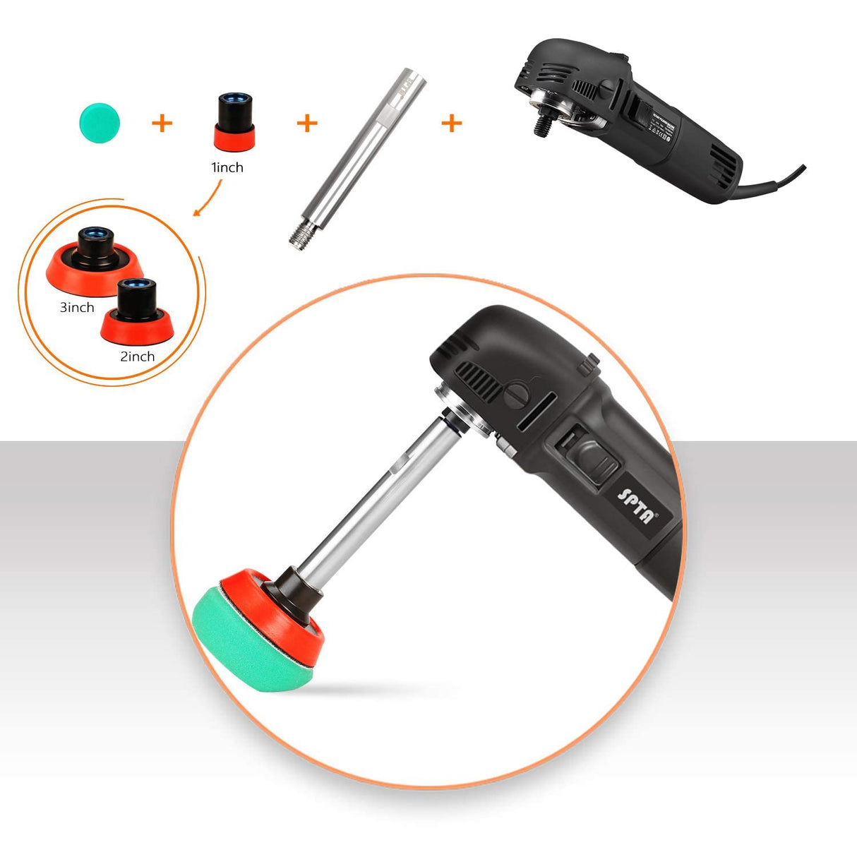 SPTA Mini Polishing Machine Buffer Rotary Polisher Auto Detailing Superpolish with 27Pcs Detail Polishing Pad Mix Size Kit Buffing Pad and SPTA