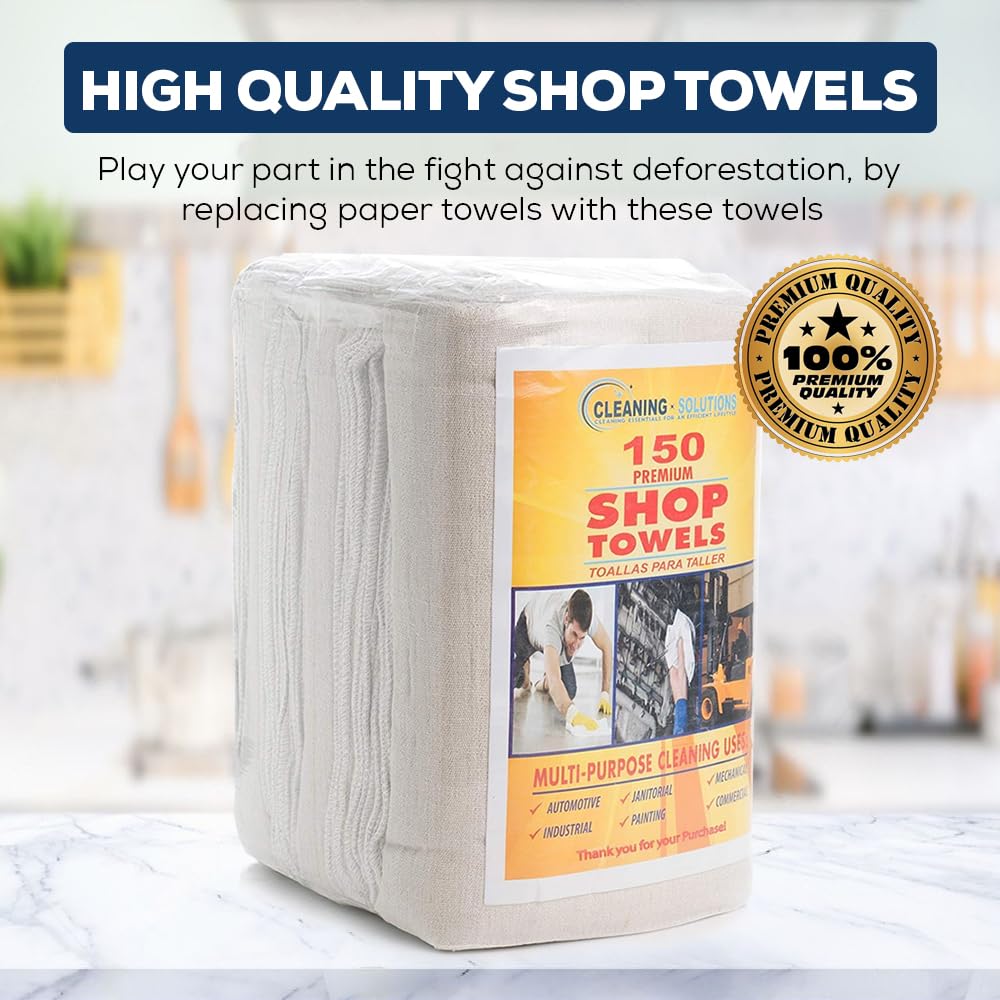 SIMPLI-MAGIC 79142 Shop Towels 14"x12", Pack of 150, Cotton, White SIMPLI-MAGIC
