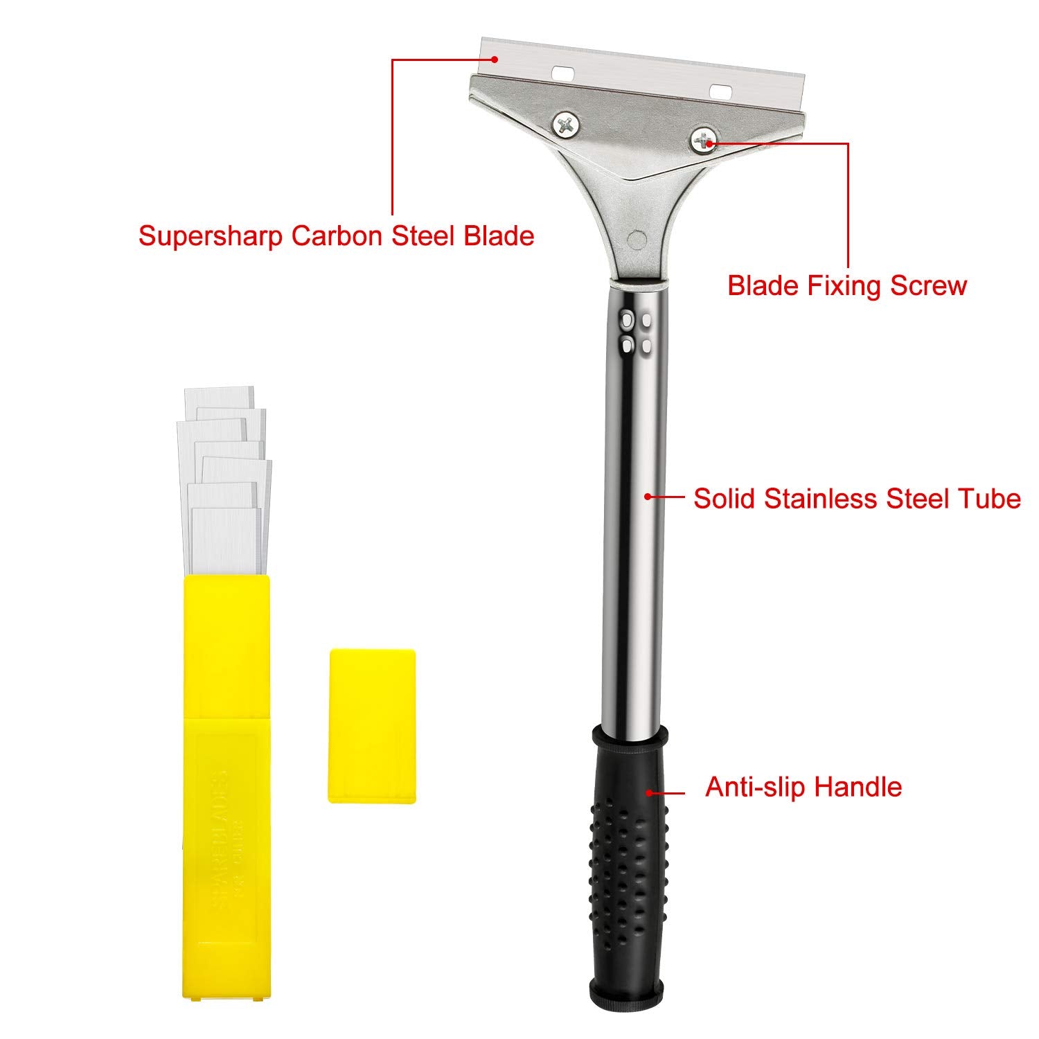 4 Inch Razor Blade Scraper Tool Tile Paint Scraper Floor Wall Paper Removal Smoothing Scraper with 10 Pieces Replacement Blades for Removing Mudder