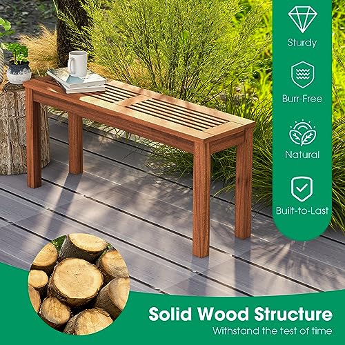 Tangkula Patio Wood Bench, 2-Person Solid Wood Bench with Slatted Seat, 39.5?Long Loveseat with Stable Wood Frame, Indoor Outdoor Dining Bench for