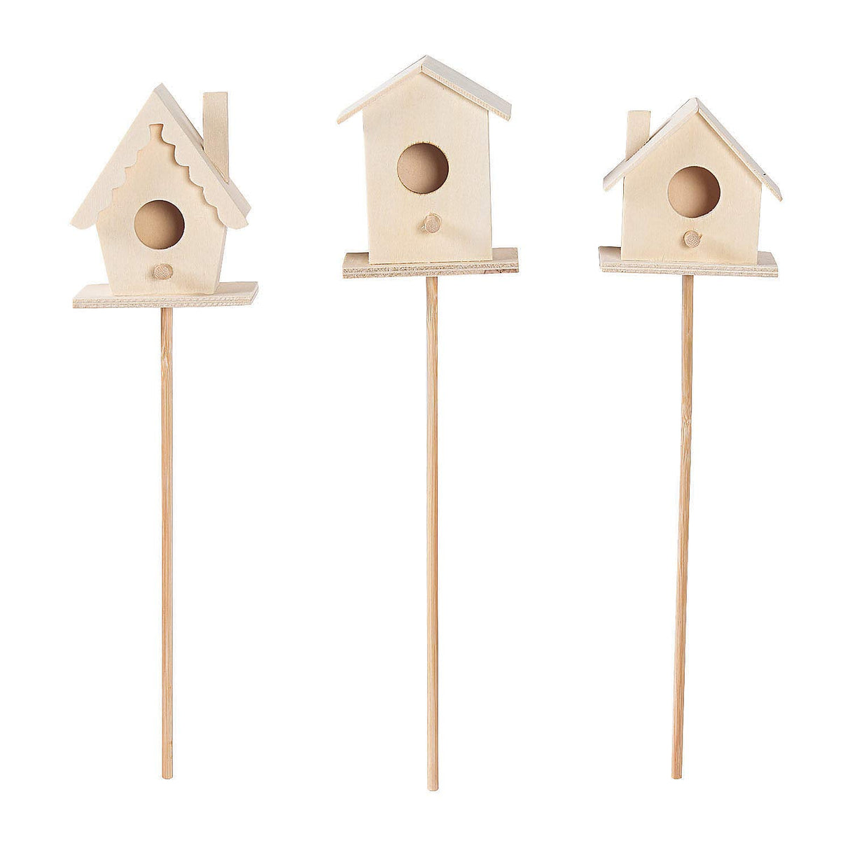 DIY Wood Birdhouse Planter Sticks - Set of 3 Decorative Crafts - Home Activities for Kids Fun Express
