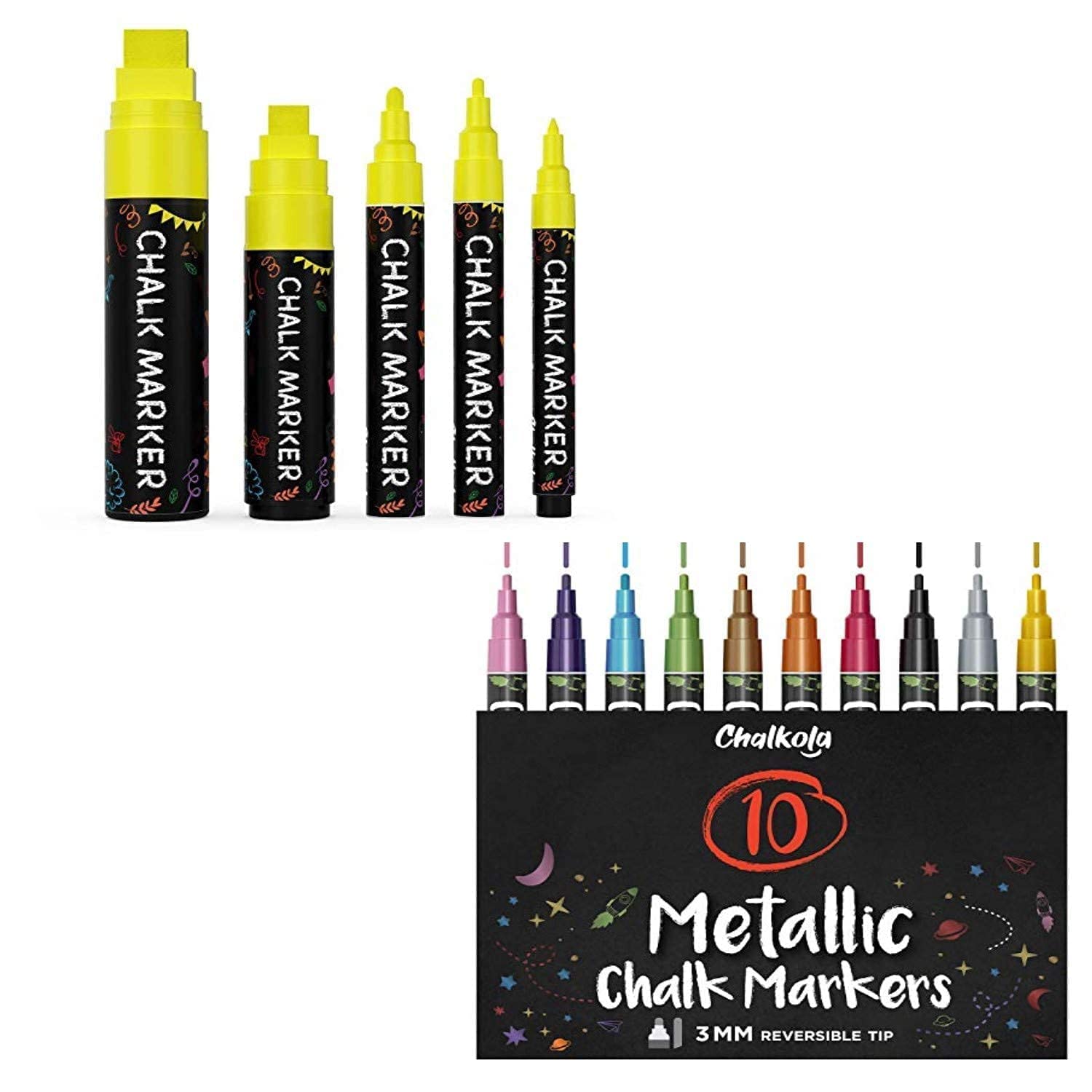 Chalkola Variety Bundle - 5 Yellow Variety + 10 Metallic 3mm - WoodArtSupply