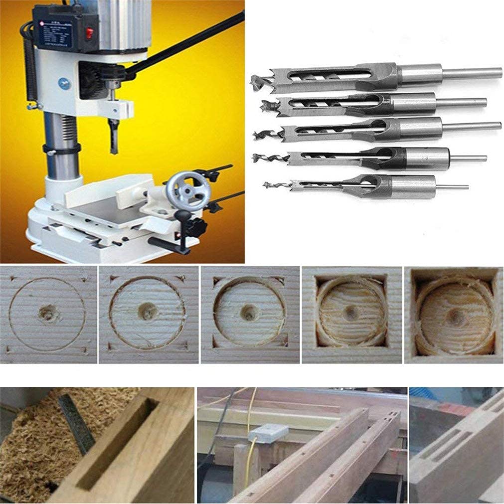 WSOOX Square Hole Drill Bits for Wood, Woodworking Hole Saw Mortising Chisel Drill Bits (Size: 1/4 inch, 5/16 inch, 3/8 inch, 1/2 inch) WSXTOOL