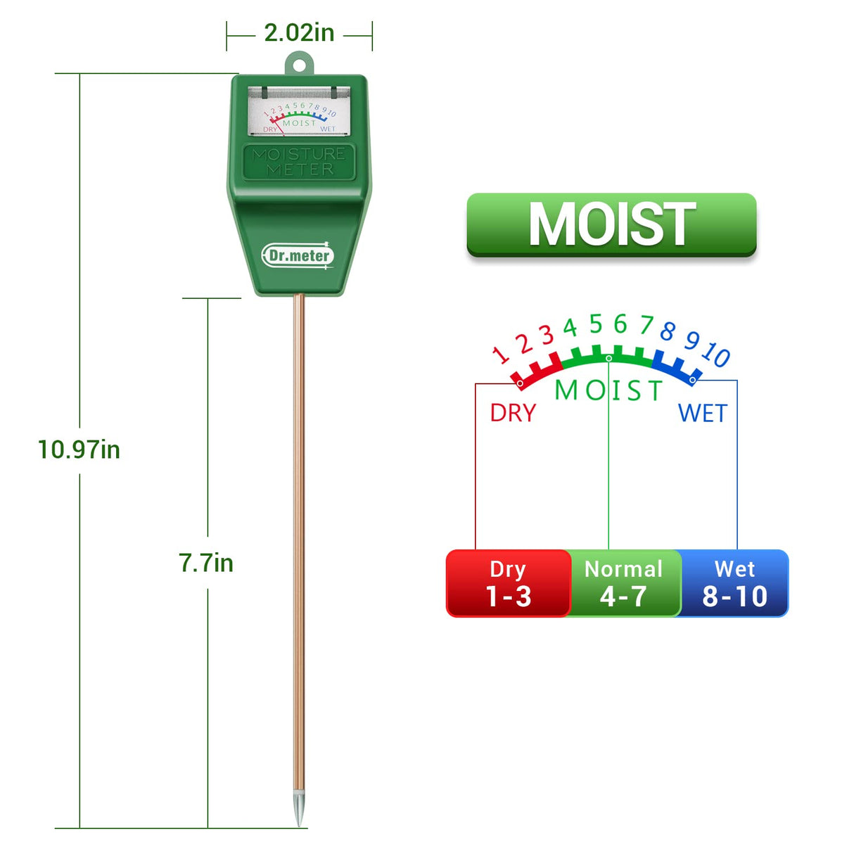 Dr.meter Soil Moisture Meter, 2 Packs Soil Test Kit for Garden Lawn Farm Indoor & Outdoor Use - Soil Tester Hygrometer Sensor for Plant Care - Plant Dr.meter
