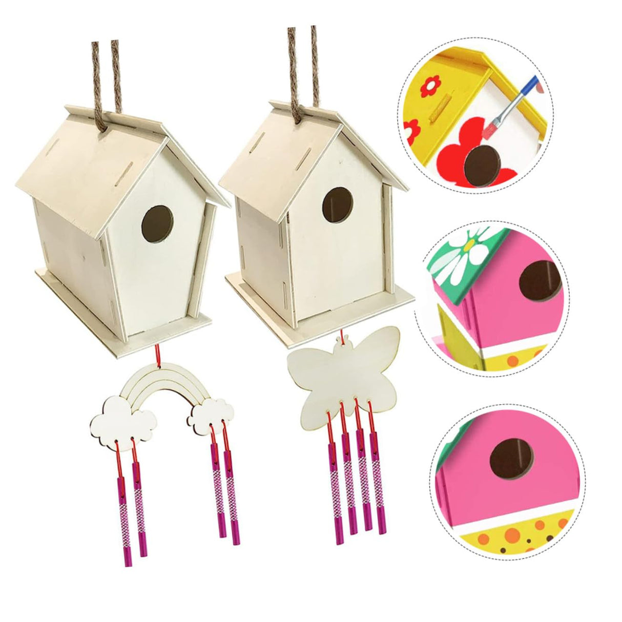 COHEALI 1 Set Lanyard Unfinished House Wind Chime Unfinished House kit Unfinished Arts Kits Kids Craft DIY Painting Bird House Bird House Wind Chime COHEALI