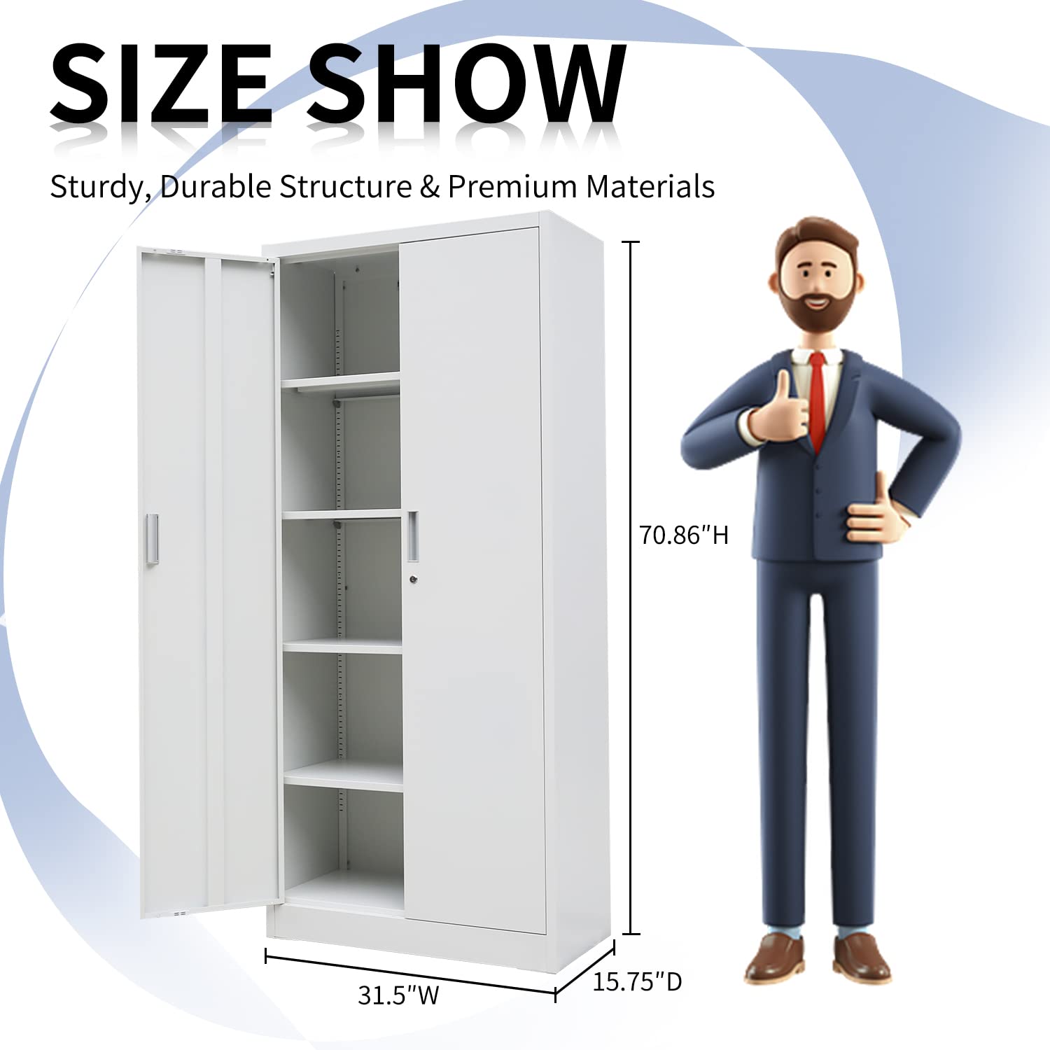 YEEZER Metal Storage Cabinet with Locking Doors and Shelves, 71" Large Garage Locker with 4 Adjustable Shelves, Steel File Cabinet for Office, YEEZER