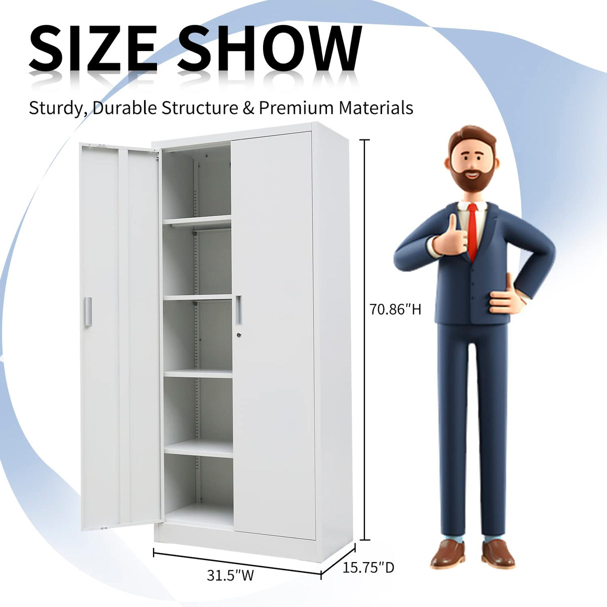 YEEZER Metal Storage Cabinet with Locking Doors and Shelves, 71" Large Garage Locker with 4 Adjustable Shelves, Steel File Cabinet for Office, YEEZER