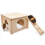 kathson Guinea Pig Hideout, Small Animal Hideaway Wooden House with Window and Ladder, Suitable for Hamsters, Chinchillas Small Animals kathson