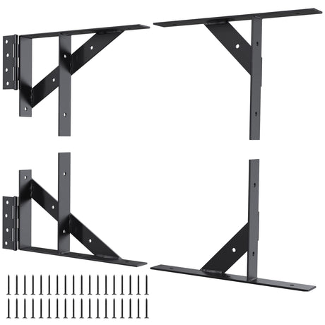 Gate Corner Brace Bracket Gate Kit for Wooden Fence Gate Hinges No Sag Frame Kit for Shed Doors, Driveway Gates, Corral Gates, Wood Windows (Black) Highpro