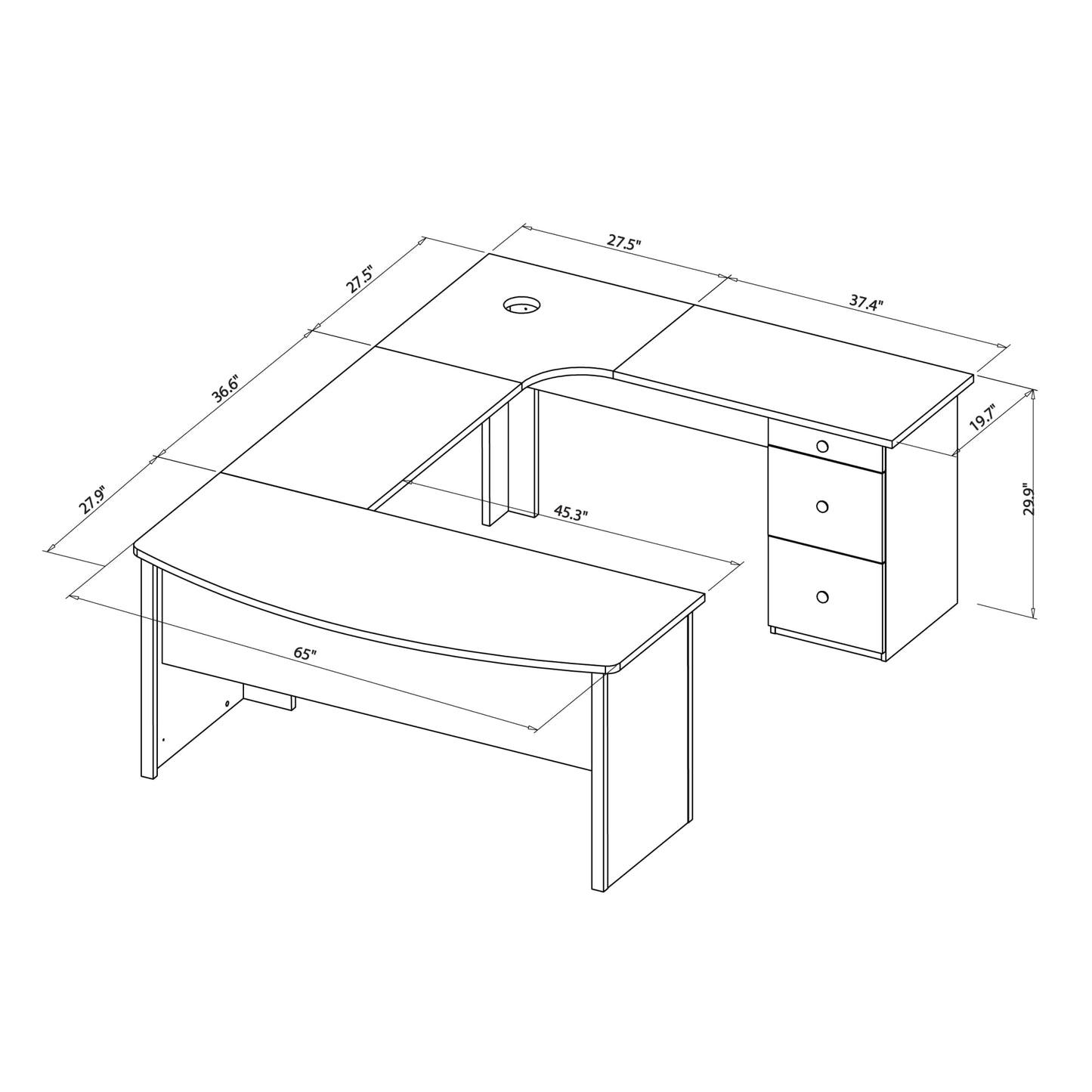 Realspace® Broadstreet 65"W U-Shaped Executive Corner Desk, Cherry - WoodArtSupply