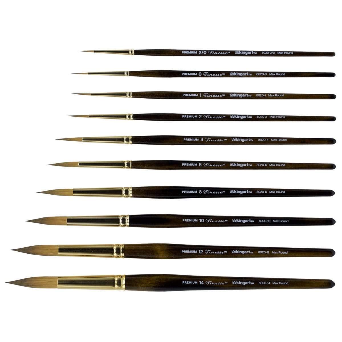 KINGART 1010C Premium 10 Pc. / Sizes Finesse 8020 Series Ultra Round Watercolor Artist Brush Set, Synthetic Kolinsky Sable Blend, Short Handle, Gift KINGART