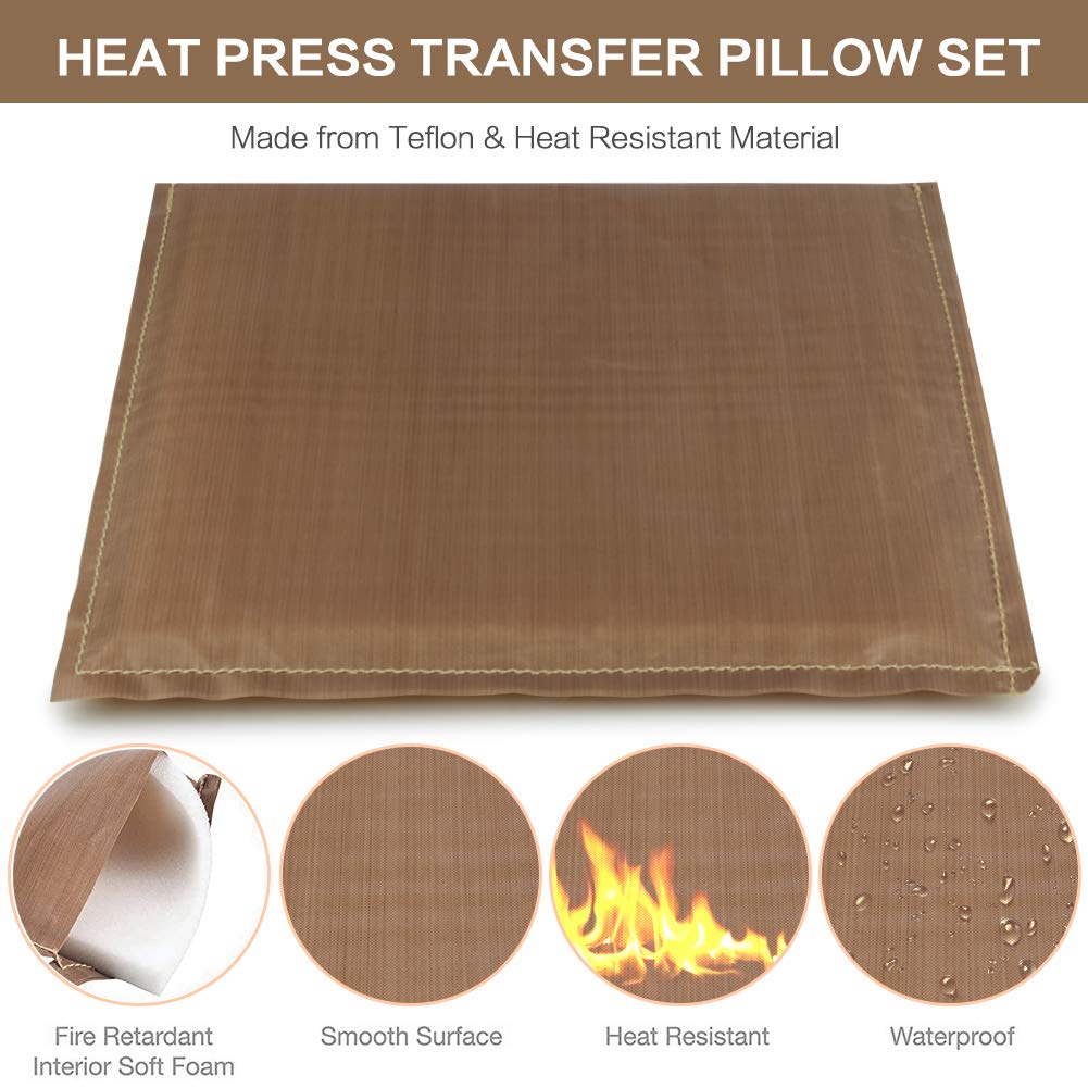 Heat Press Pillows 9 Pcs in 1 Set, 4 Sizes Heat Pressing Transfer Pillow and 5pcs Tshirt Ruler Guide for Vinyl, Teflon Pillow Sublimation Printing, Geila