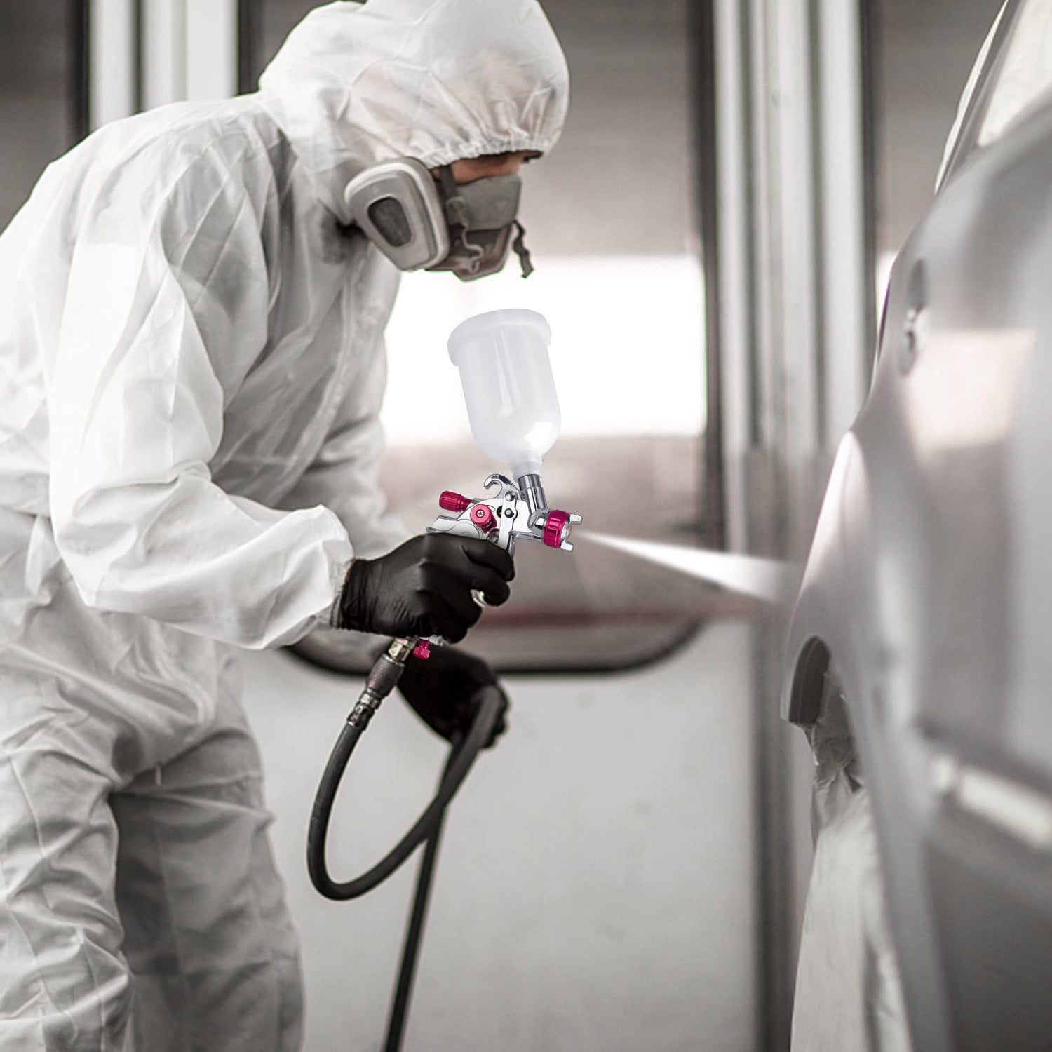 HVLP Spray Gun Set, Automotive Paint Spray Paint Gun Mini Air Paint Sprayer with 10 Disposable 400ML Cups for Car Furniture Body Repair Painting Aflybltol