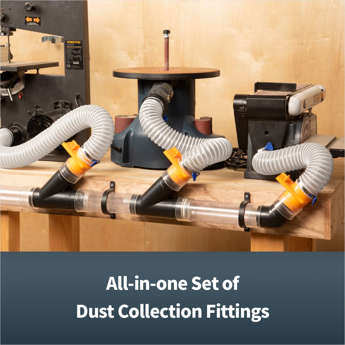 POWERTEC 70315 2-1/2-Inch Dust Collection Fittings Kit w/Connectors, Blast Gates and Clamps – Three Machine Set-Up