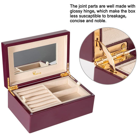 Voova Wooden Jewelry Box Organizer for Women Teen Girls, Luxury Piano Paint Wood Jewelry Case with Mirror, Large Jewellery Storage Boxes Display Voova